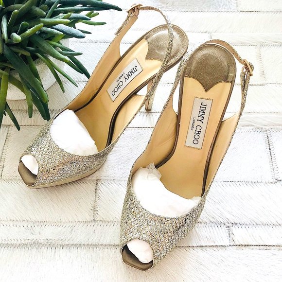 Jimmy Choo Clue Glitter Slingback Platform Heels - Picture 5 of 15